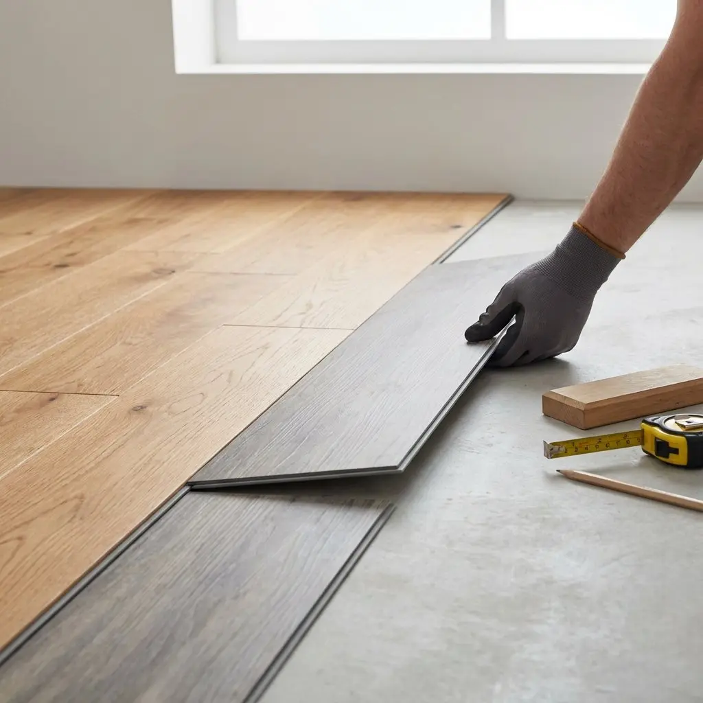 Wide-plank luxury vinyl flooring installed across an open Houston living area